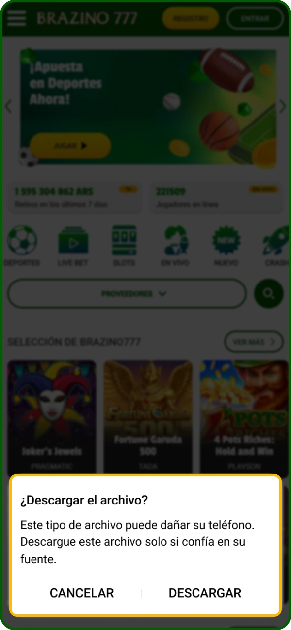 Descarga la aplicación de Brazino777 para Android.