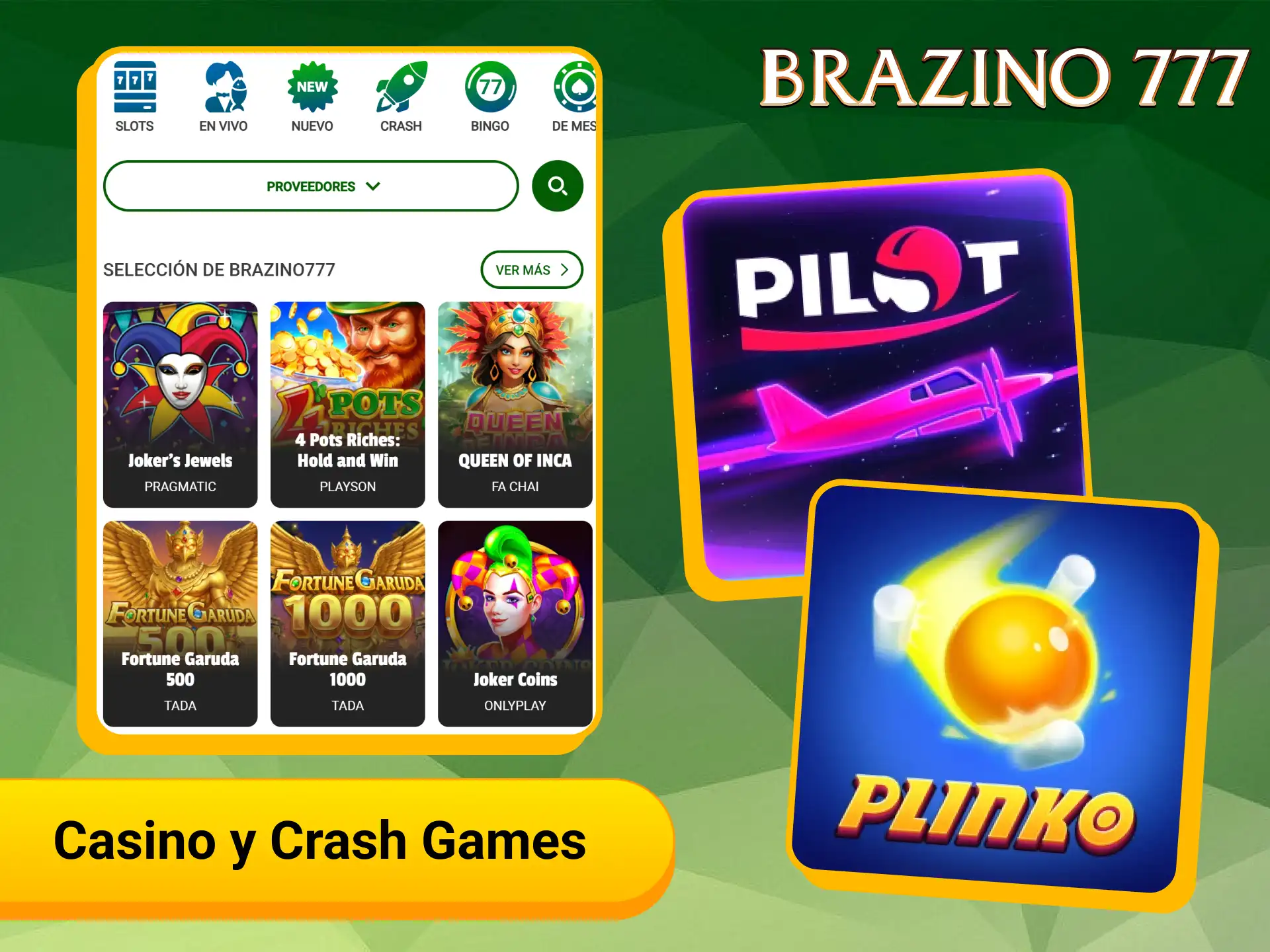 Disfruta los mejores juegos de casino y crash games en Brazino777 app.
