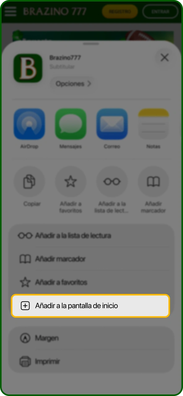 Añade la aplicación Brazino777 a la pantalla de inicio de tu iOS.