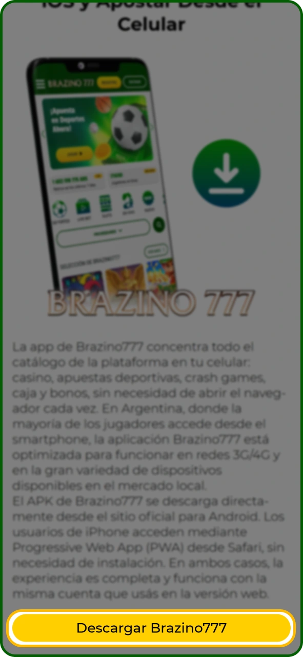 Haz clic en este botón para obtener la aplicación de Brazino777 para iOS.