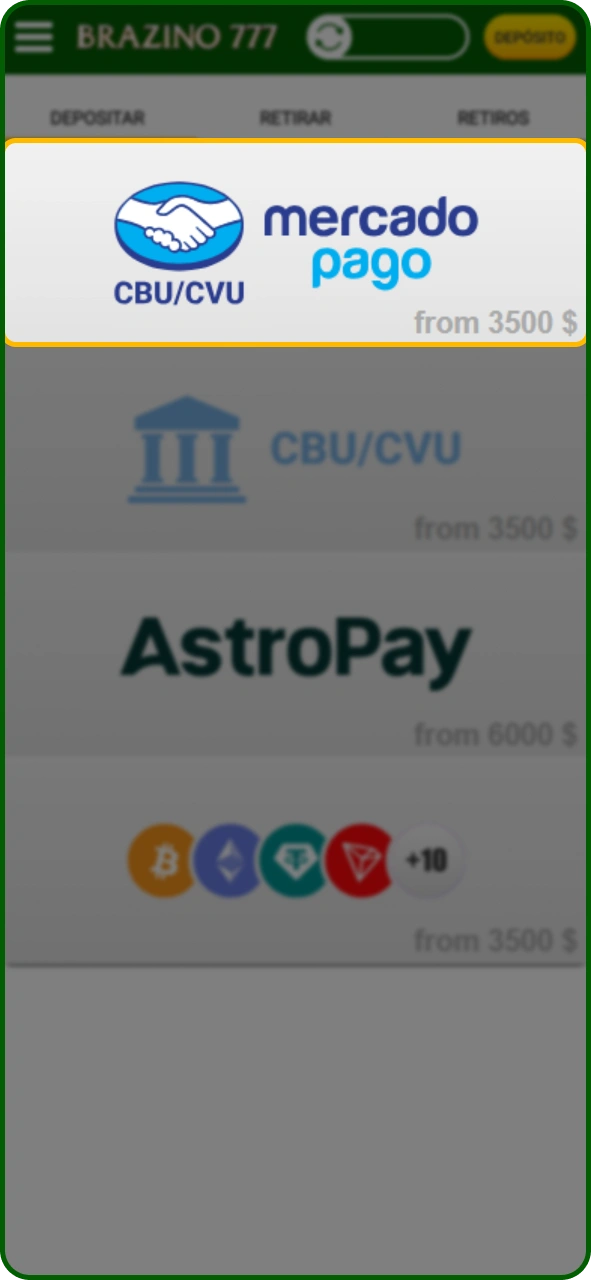 Selecciona tu método de pago preferido en Brazino777 y comienza.