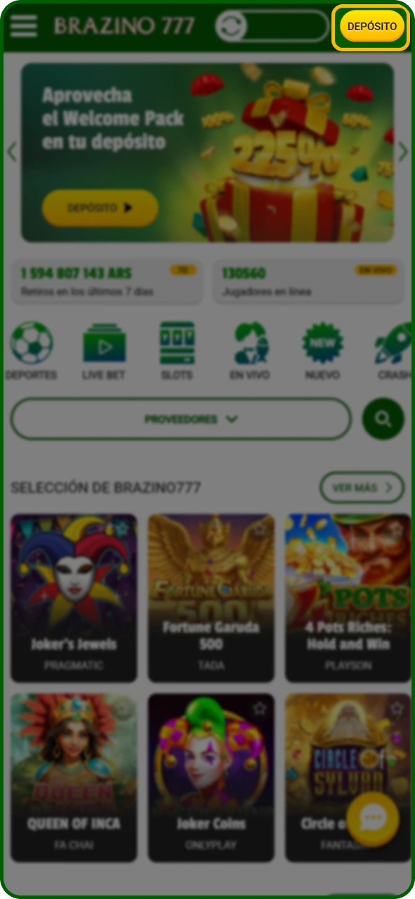 Ve a la sección de caja de Brazino777 para gestionar tu depósito.