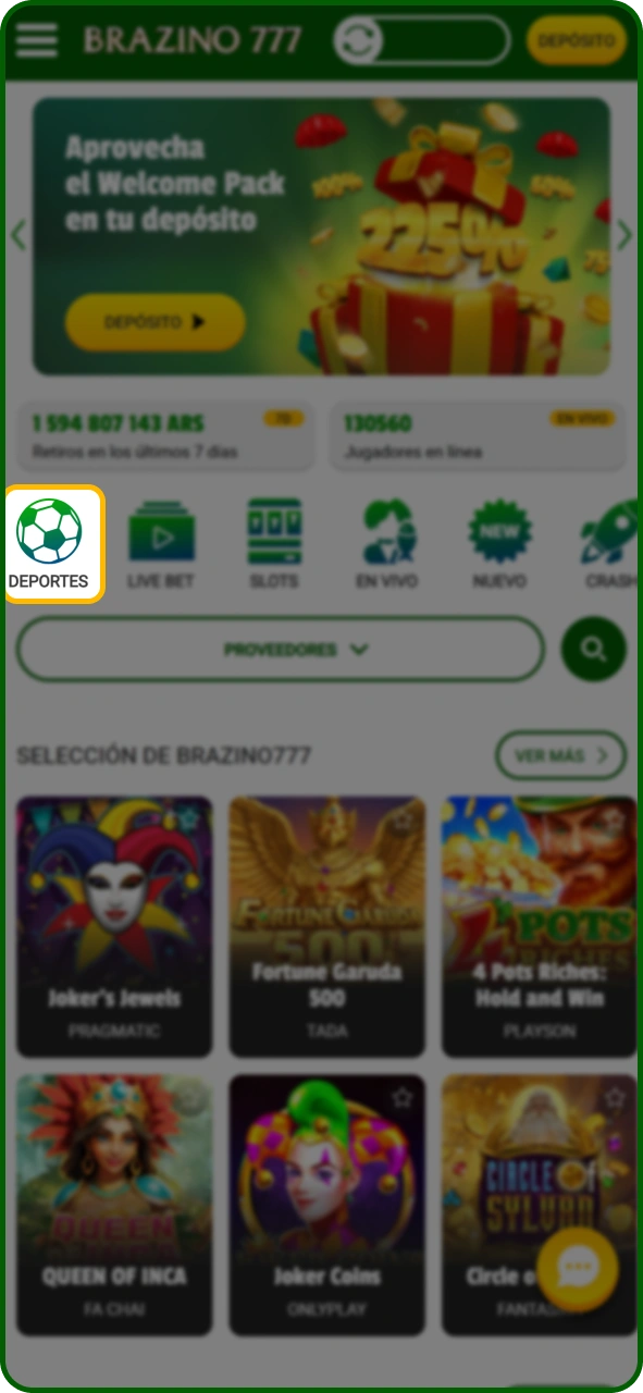 Abre la sección de deportes en Brazino777 para ver los partidos de fútbol disponibles.