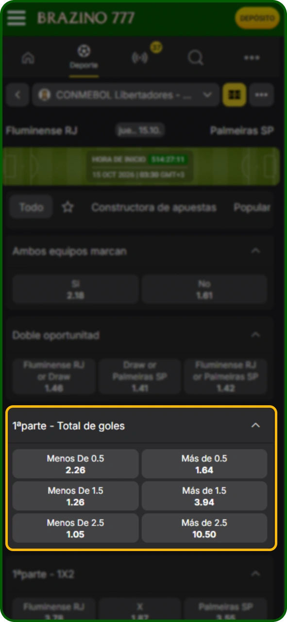 Elige el mercado en Brazino777 para personalizar totalmente tu apuesta de fútbol.