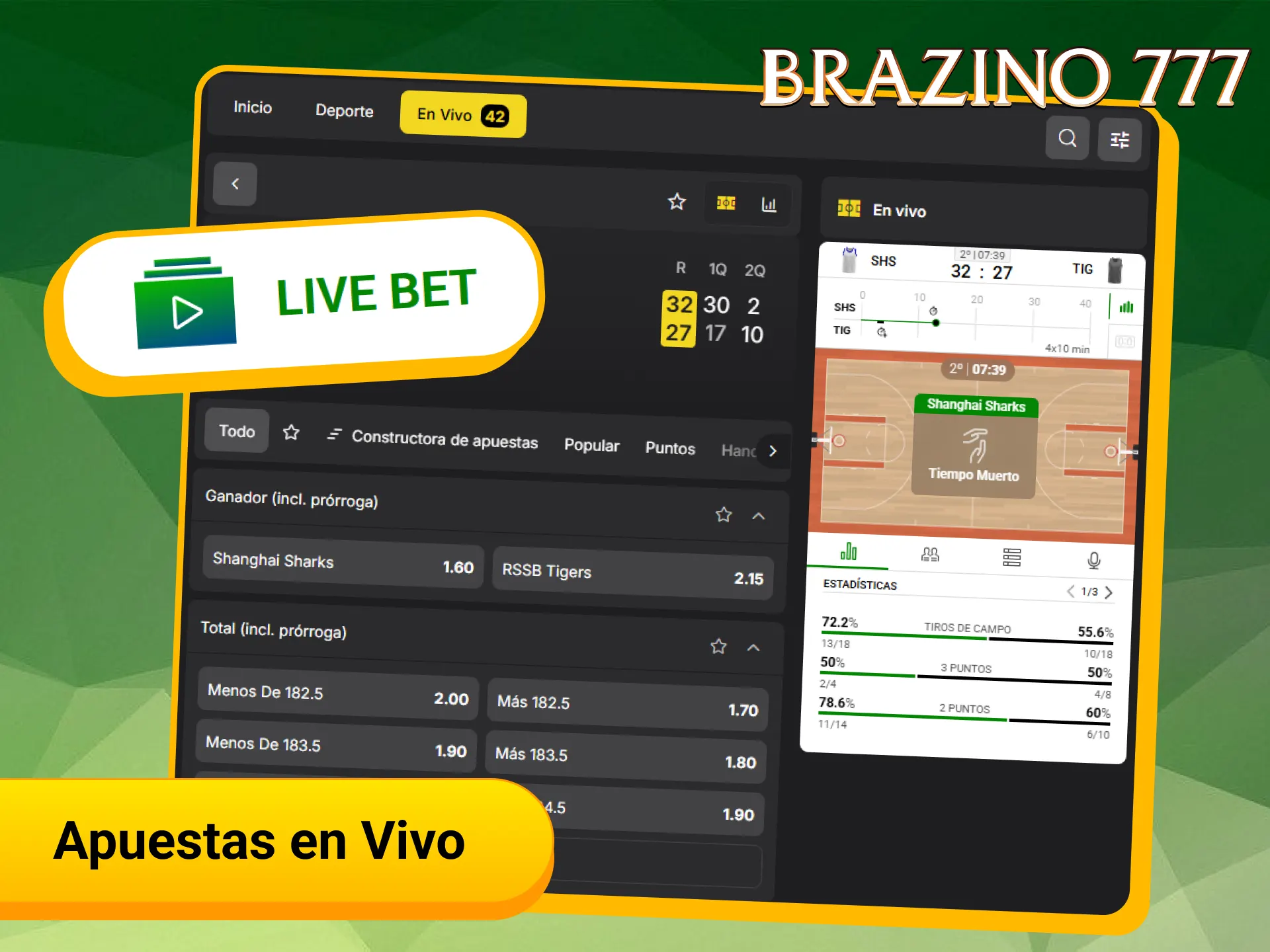 Haz tus apuestas en vivo durante el partido con Brazino777.