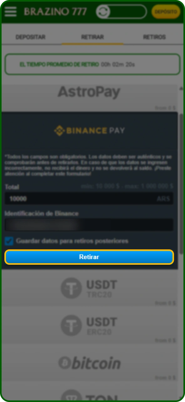 Confirma tu retiro en Brazino777.